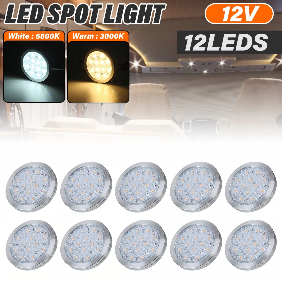 

10/8/6/4/2/1PCS 12V LED Spot Light Ceiling Cabinet Lights Interior Lamp Downlight RV Caravan Boat Motorhome