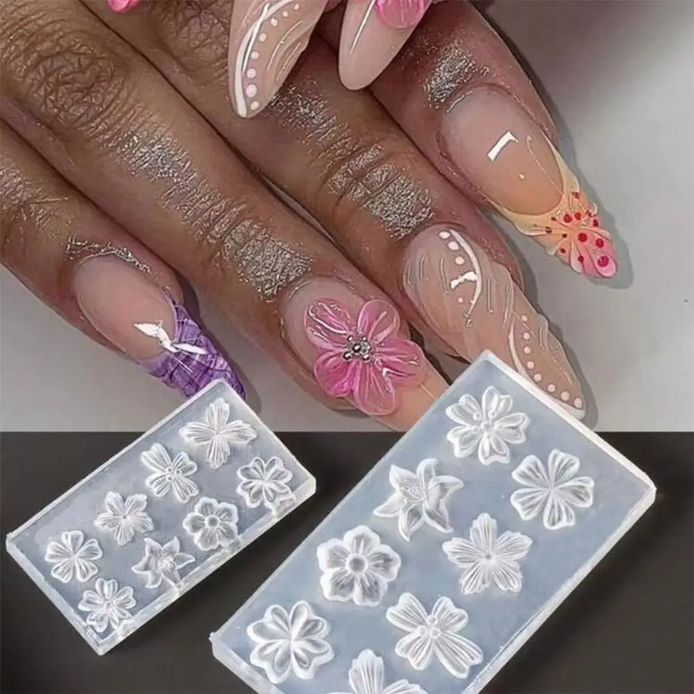 3D 꽃 네일 아트 몰드 실리콘 벚꽃 조각 몰드 DIY 레진 꽃 장식 도구 재사용 가능한 네일 조각 템플릿