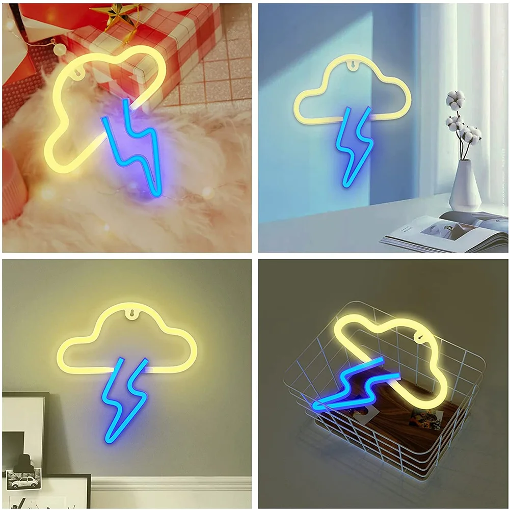 Cloud + Lightning Neon Sign LED Neon Lights Wall Decoration Hanging Lamps for Room Kids Birthday Gifts Battery or USB Operated Night Lights