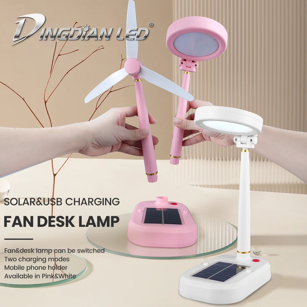 NEW 2-in-1 Solar Fan Desk Lamp Study Reading Emergency Solar Powered & USB Rechargeable cordless led table lamp with Fan Lamp