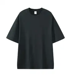 Premium Custom Logo 300gsm Heavyweight 100% Cotton Men's Oversized T-Shirt, Short Sleeve Solid Color - 3XL (Dark Grey)