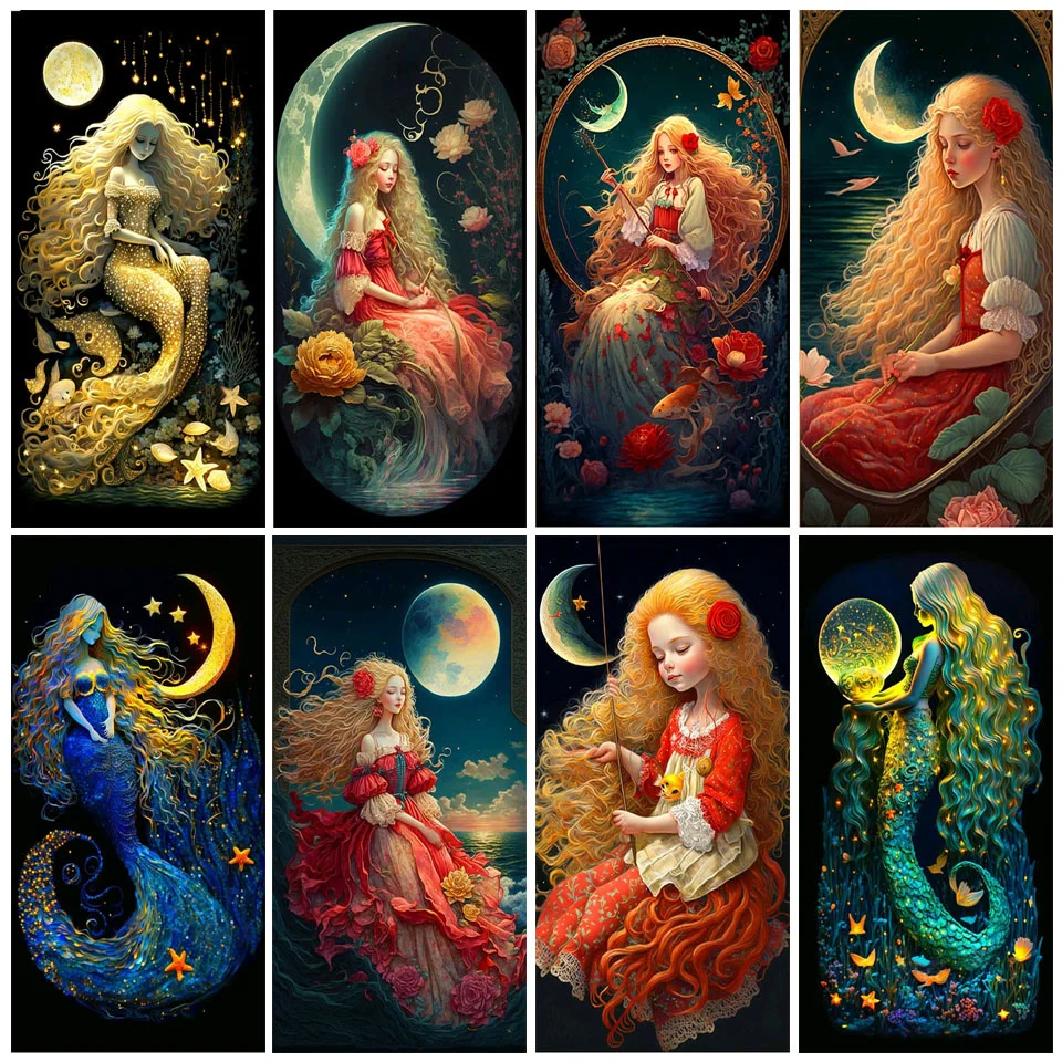 

Diamond Painting New Collection 2023 Mermaid Golden Moon 5D DIY Diamond Mosaic Embroidery Girl Cross Stitch Kits Home DecorWE367