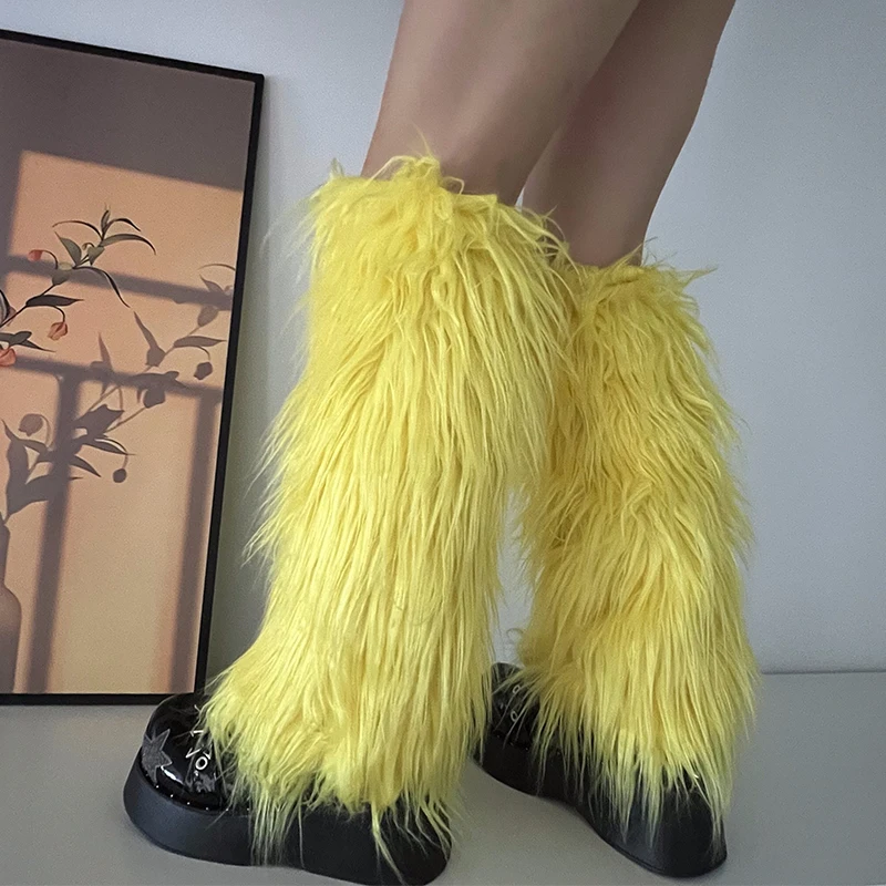 Luxury Shag Furry Faux Fur Leg Warmers Women Colorful Solid Gogo Fluffies Y2k Girls Fashion Cyber Hip Hop Legwarmers Bootcovers