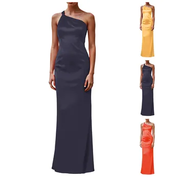 Tie Dye Satin Dress Women Asymmetric Off Shoulder Midi Dress With Slit Satin Prom Pleated Evening Formal Teenager Dress Party