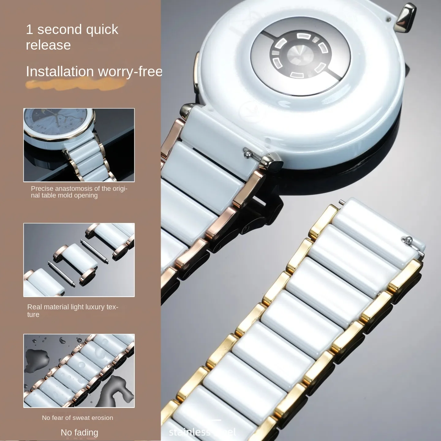 Elegant 18mm Droplet Ceramic Strap with Quick Release