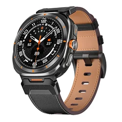 Premium Metal and Leather Strap - Stainless Steel Business Bracelet for Watch Ultra 2025 (Black)