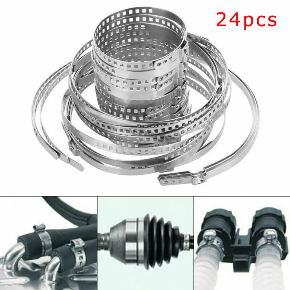 24/10Pcs Stainless Steel Axle CV Joint Boot Crimp Clamp Kit Universal
