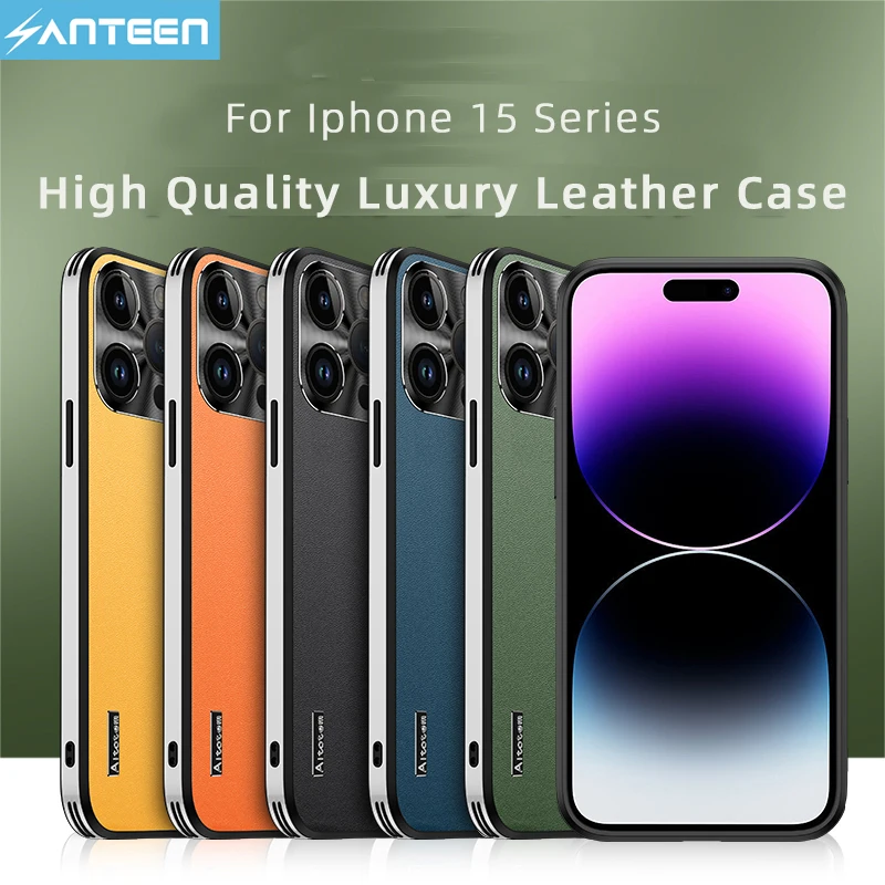 

Anteen Business Luxury Leather Case for Iphone 15 Pro Max Plus Shell Starlight Camera Protective Plating Shockproof Soft Cover