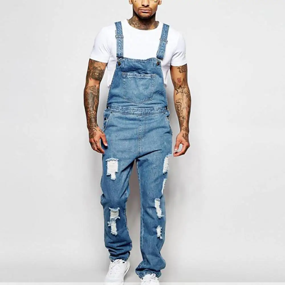 Men's Solid Fashion Pockets Denim Bib Overalls Loose Suspender Jeans Trousers Male Daily Classic Casual Jumpsuit Autumn Winter 4