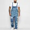 Men's Solid Fashion Pockets Denim Bib Overalls Loose Suspender Jeans Trousers Male Daily Classic Casual Jumpsuit Autumn Winter 4