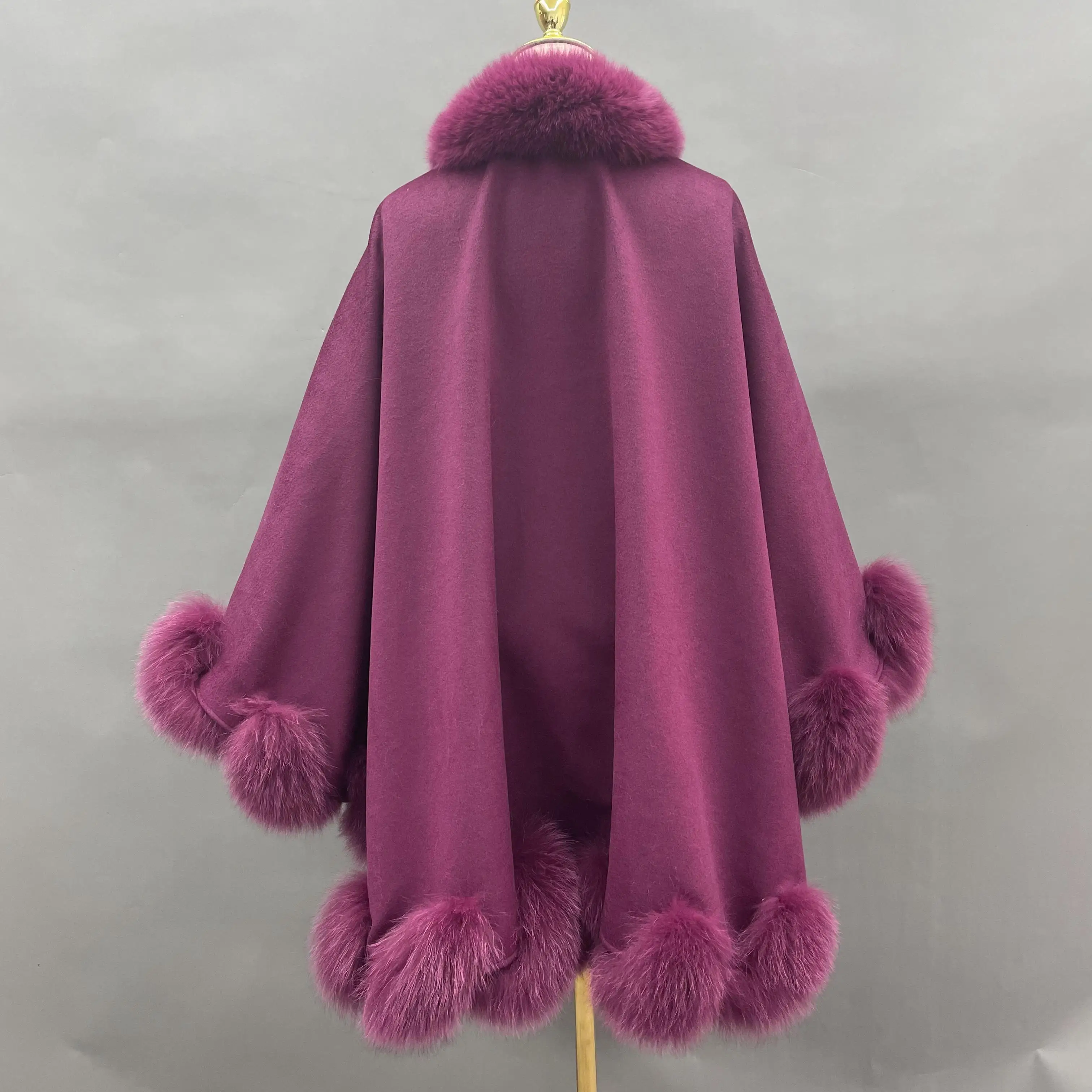 JANEFUR Cashmere Poncho Cape with Real Fox Fur 2023 New