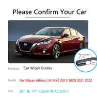 2x For Nissan Altima L34 MK6 2019 2022 Front Wiper Blades Rubber Window Windshield Windscreen Brushes