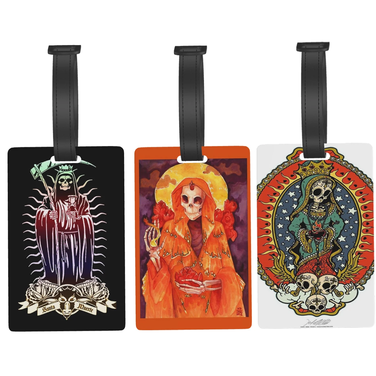 

Santa Muerte Saint Death Luggage Tags Suitcase Accessories Travel PVC Baggage Boarding Tag Portable Label Holder ID Name Address