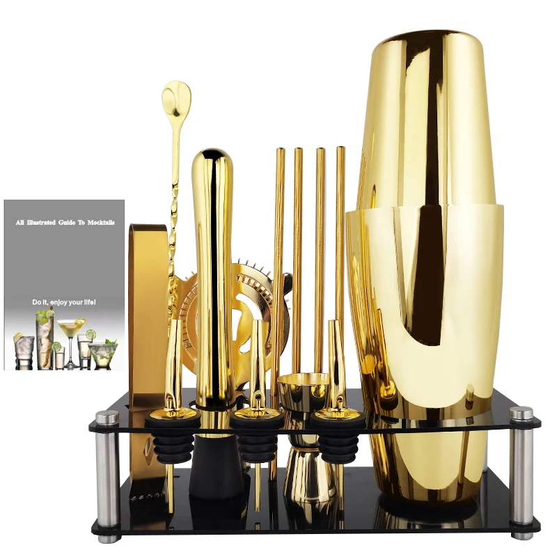 3 Colors Bar Tools Stainless Steel 800/600ML Black Rose Gold Cocktail Shakers Boston Cocktail Shaker Pourer Barware