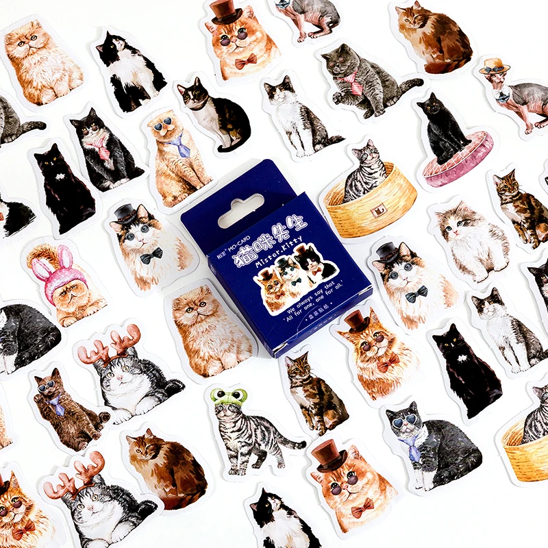 

50box Cute Animal Cats Graffiti Stickers Cartoon Aesthetic Decals Kids Toy Diary Scrapbook Phone Decorative Stationery Adhesive