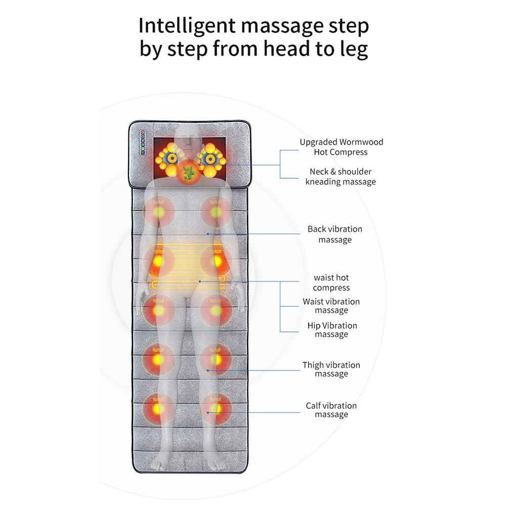 Electric Massage Mat with 10 Motors, 9 Modes and Heat, Vibration Massager for Whole Body, Back, Muscle, Relaxation Therapy
