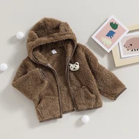 Hooded Coat Baby Boy Girl Fuzzy Jacket Winter Warm Clothes 3D Bear Zipper Sweatshirt Closure Fleece Tops Outerwear 4