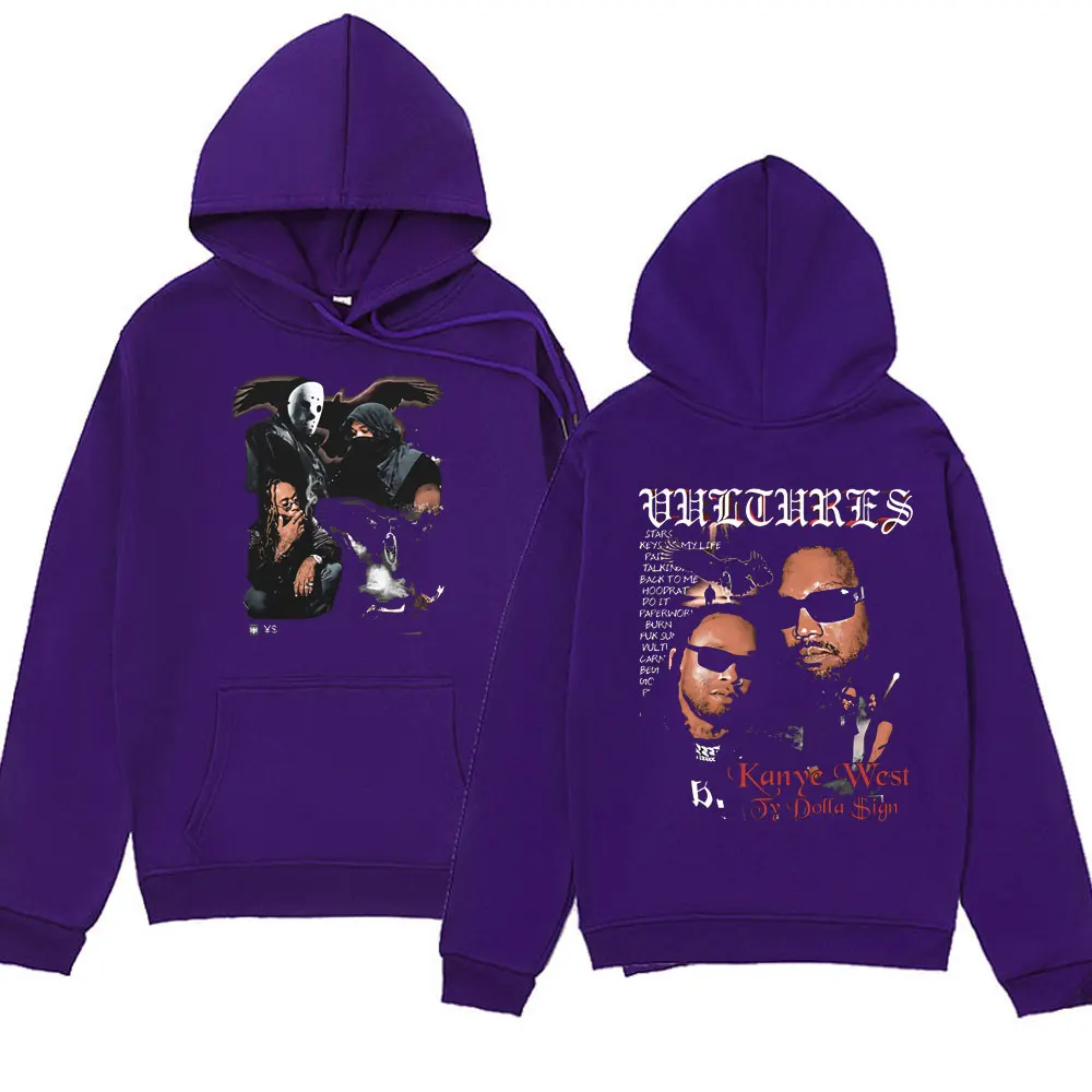 Rapper Kanye West Vultures Music Album Graphic Hoodies Men Women's Hip Hop Sweatshirts Spring Long-sleeved Fleece Pullover Male