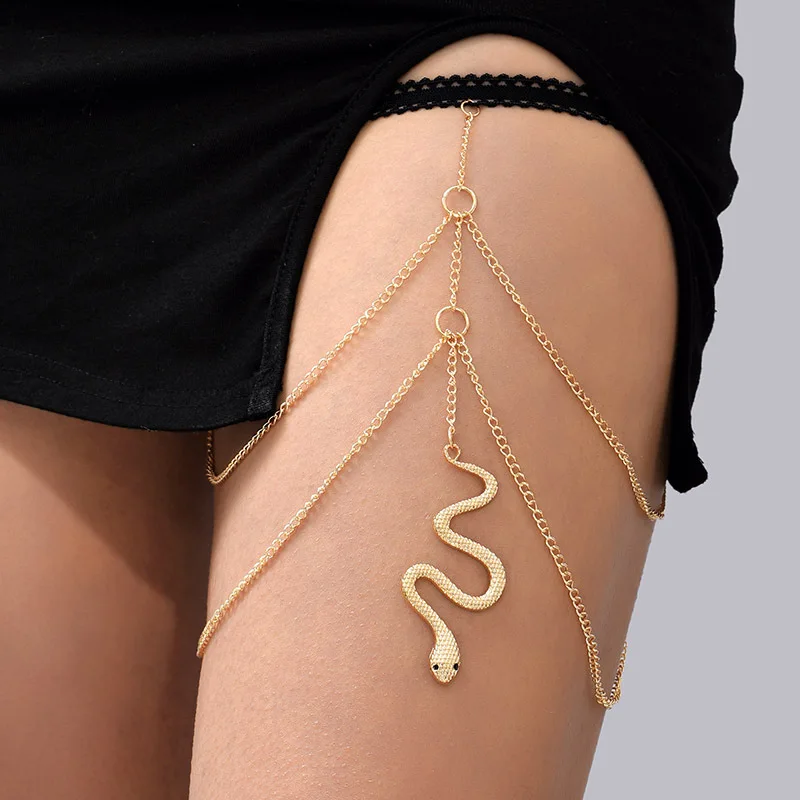 Snake Leg Chain Gold Snake Thigh Chain Jewelry - Boho Style Leg Chain For Women & Teens Rave Outfits Women