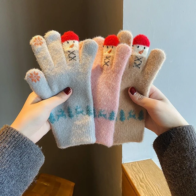 Guantes De Cinco Dedos Bordado De Dibujos Animados Muñeco De Nieve