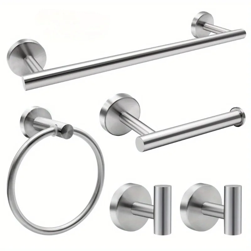 Description Picture 2 of item5 Piece Bathroom Hardware Set, Bathroom Accessory Set, Thickened Stainless Steel Set, Wall Mounted Towel Rack for Bathroom