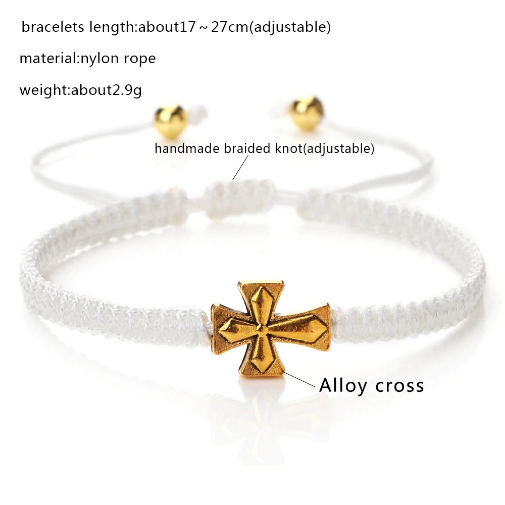 Bracciale Donna Con Ciondolo Croce In Acciaio Inossidabile - Fatto A Mano Con Corda Intrecciata Regolabile - 2