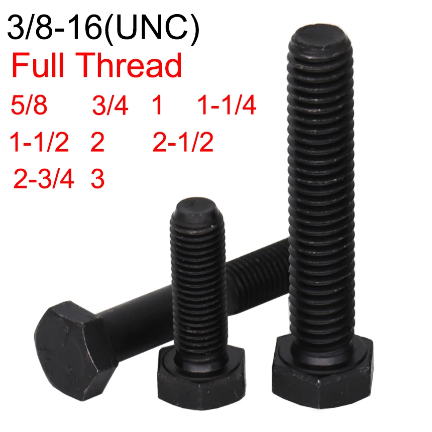 3/8-16 OD 5/8 1 2 3 Inch Black Steel Full UNC Unified National Coarse Thread External Outside Hex Hexagon Head CAP Screw Bolt 3/8-16 OD 5/8 1 2 3 Inch Black Steel Full UNC Unified National Coarse Thread External Outside Hex Hexagon Head CAP Screw Bolt