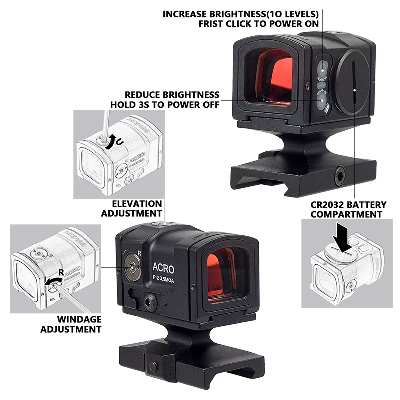 P-2 Tactical Red Dot Sights Optic Reflex Hunting Sight Holographic Rifle Scope Glock Sight Fully Enclosed Collimator 20mm Rail red dot sight rifle scope holographic collimator