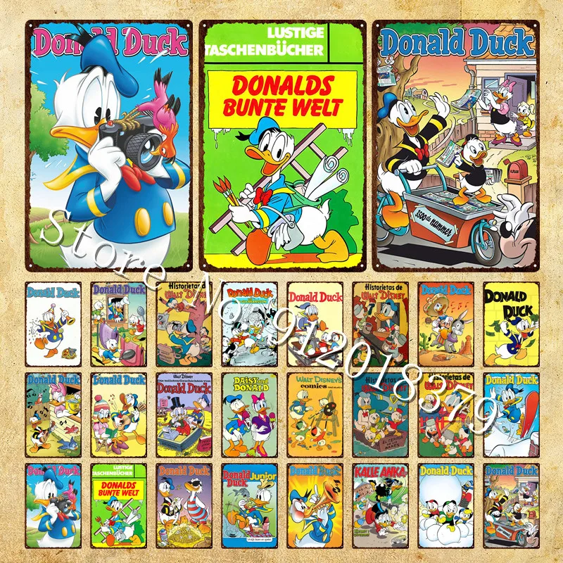 Disney Donald Duck Metal Tin Sign Nursery Cartoon Print Poster Kids Room Vintage Decor Plates Plaques |
