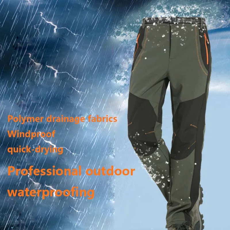 Autumn winter outdoor men's and women's softshell trousers, thickened warm waterproof pants, mountaineering, camping, hunting