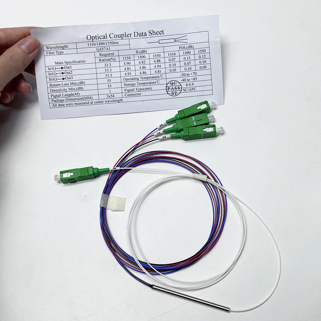 Fiber Optic 1X3 0.9Mm FBT Splitter With Connectors SC/APC SC/UPC FC/APC FC/UPC LC/APC LC/UPC Factory Outlet