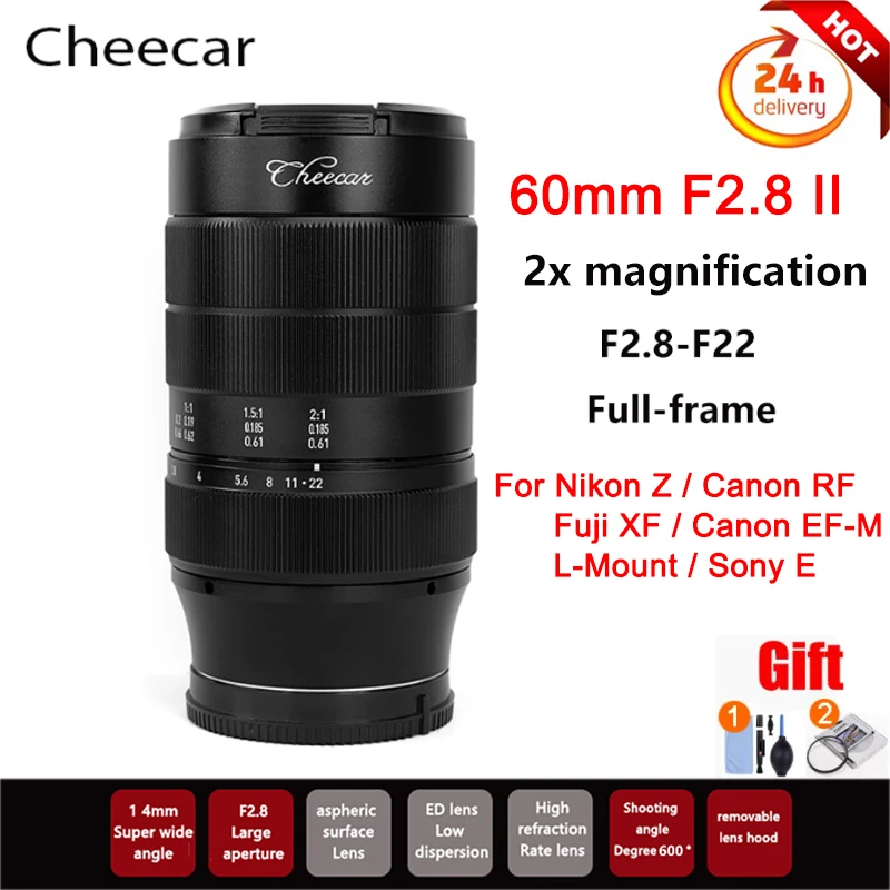Cheecar 60Mm F2.8 Ii Full Frame Super Macro 2:1 Ingrandimento Macro Obiettivo Manuale Per Sony E Nikon Z Fuji X Canon Eos M M4/3 Mount