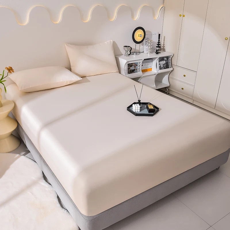 Rayon Satin Waterproof Fitted Sheet Silky Solid Color Bed Sheet Elastic Band Sheets Smooth Bedsheet Mattress Cover
