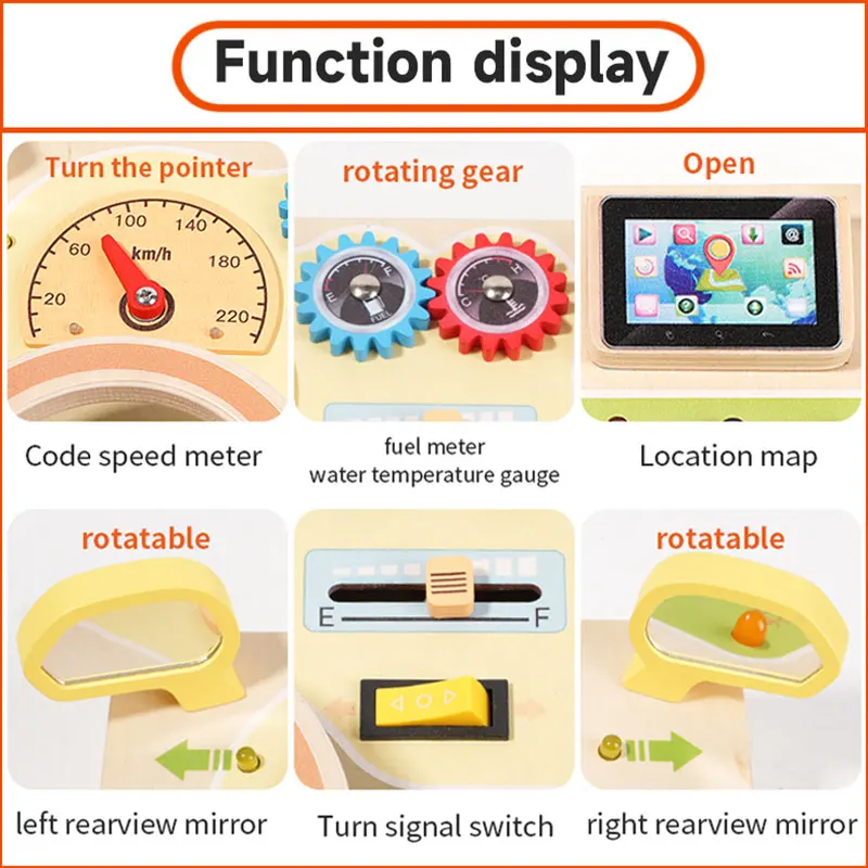 Montessori Busy Board with LED Light Switch & Car Steering Wheel – Sensory Travel Activity Toy for Kids 4
