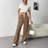 Lazy Style Wide Leg Pants with Women's Pockets Loose Drawstring Sports and Casual Floor Pants 3