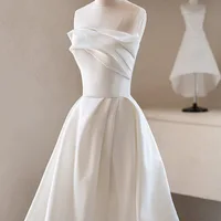 French Luxury White Satin Trailing Wedding Dresses for Bride 2026 Women Elegant Sexy Strapless Long Prom Party Dress vestidos - Image 2