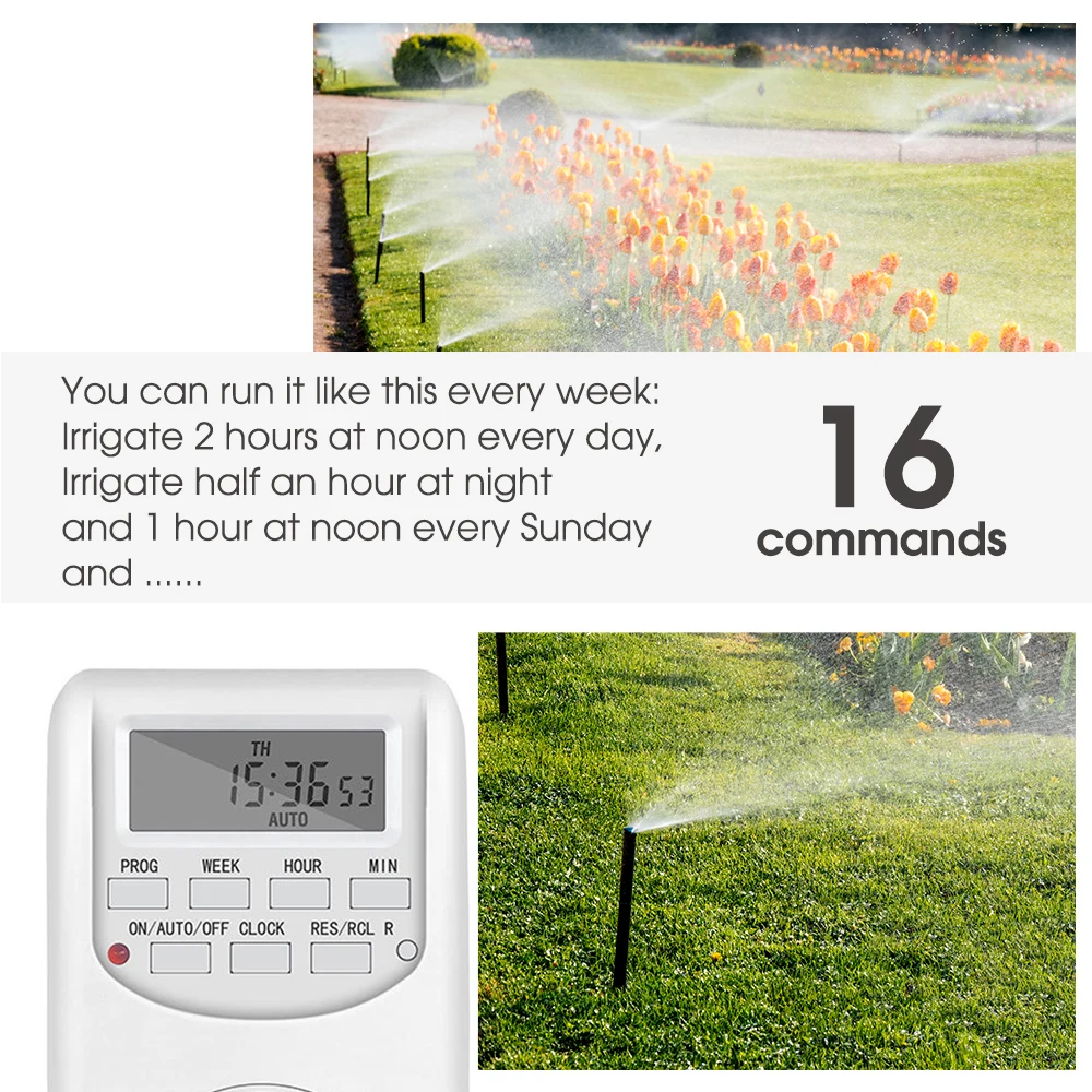 Garden 7 Day Heavy Duty Digital Programmable Timer 16 Programs EU US UK DE Plug 24 Hour Cyclic Controller Switch Socket for Pump - 5