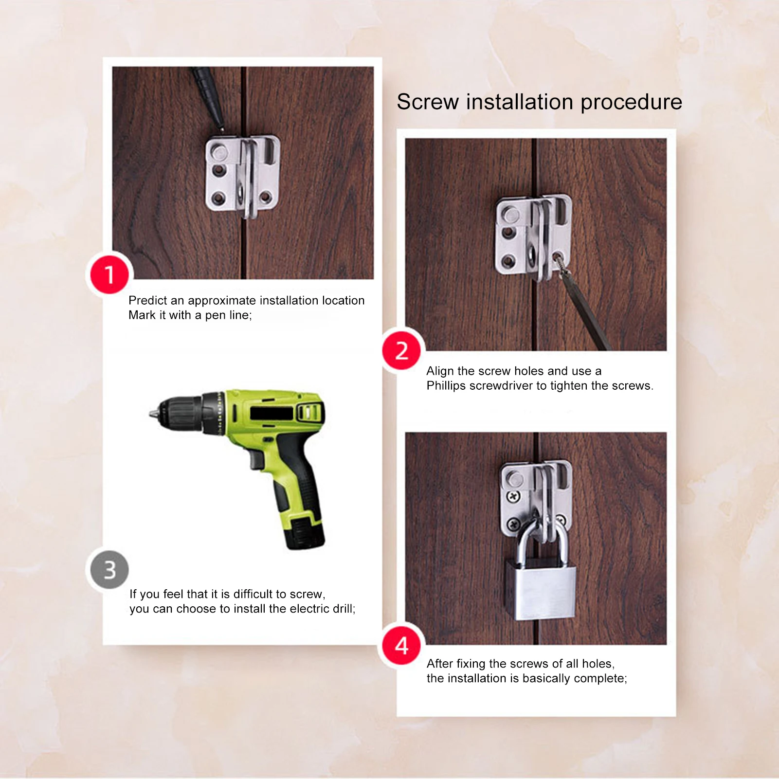 Door Bolts Buckles with Screw Stainless Steel Latch Hasp Door Locks Security Locks for Bedroom Drawer Window door latch