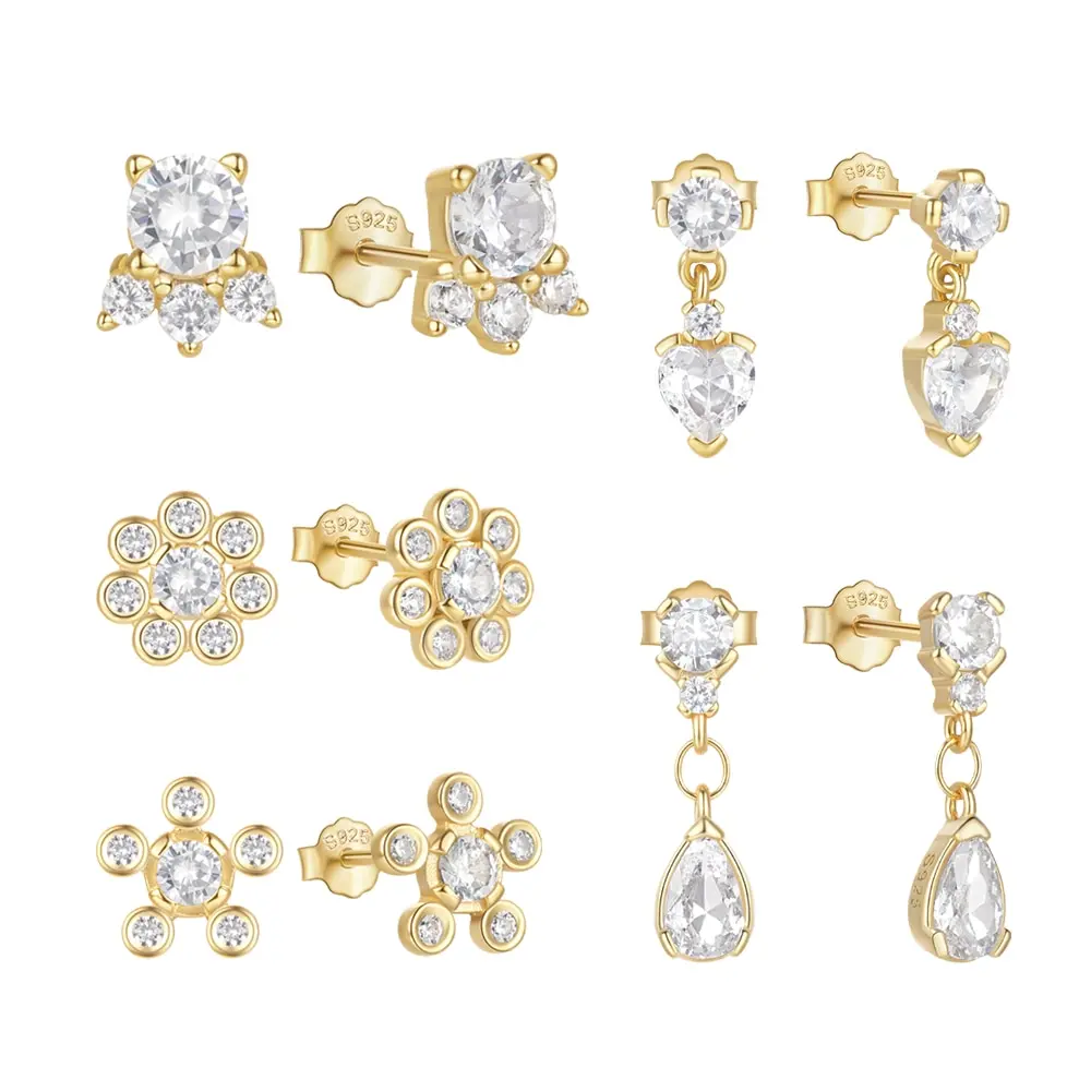 Aide 100% Orecchini A Bottone Da Donna In Argento Sterling 925 Con Zirconi Geometrici Piercing Di Lusso Orecchino Placcato Oro 18 Carati Brinco Prata 