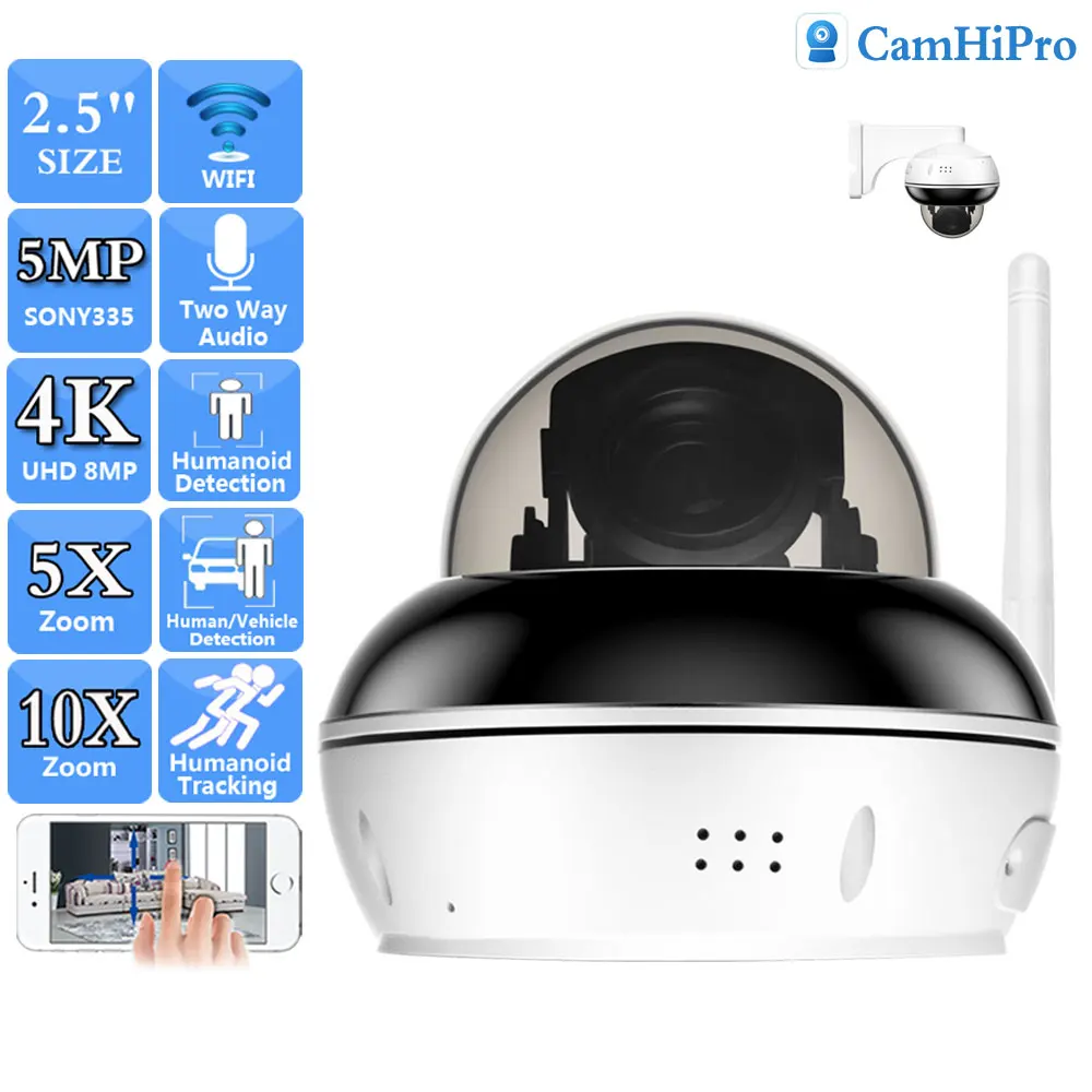 

UHD 4K 8MP Sony415 Wireless Security IP Camera Wifi PTZ Dome HD 5MP 5X 10X Auto Zoom Human Tracking Two Way Audio Human Tracking