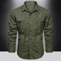 Chemise Cargo en coton pour hommes, manches longues, multi-poches, vêtements d'extérieur décontractés, surchemise militaire de haute qualité, printemps 2024 2