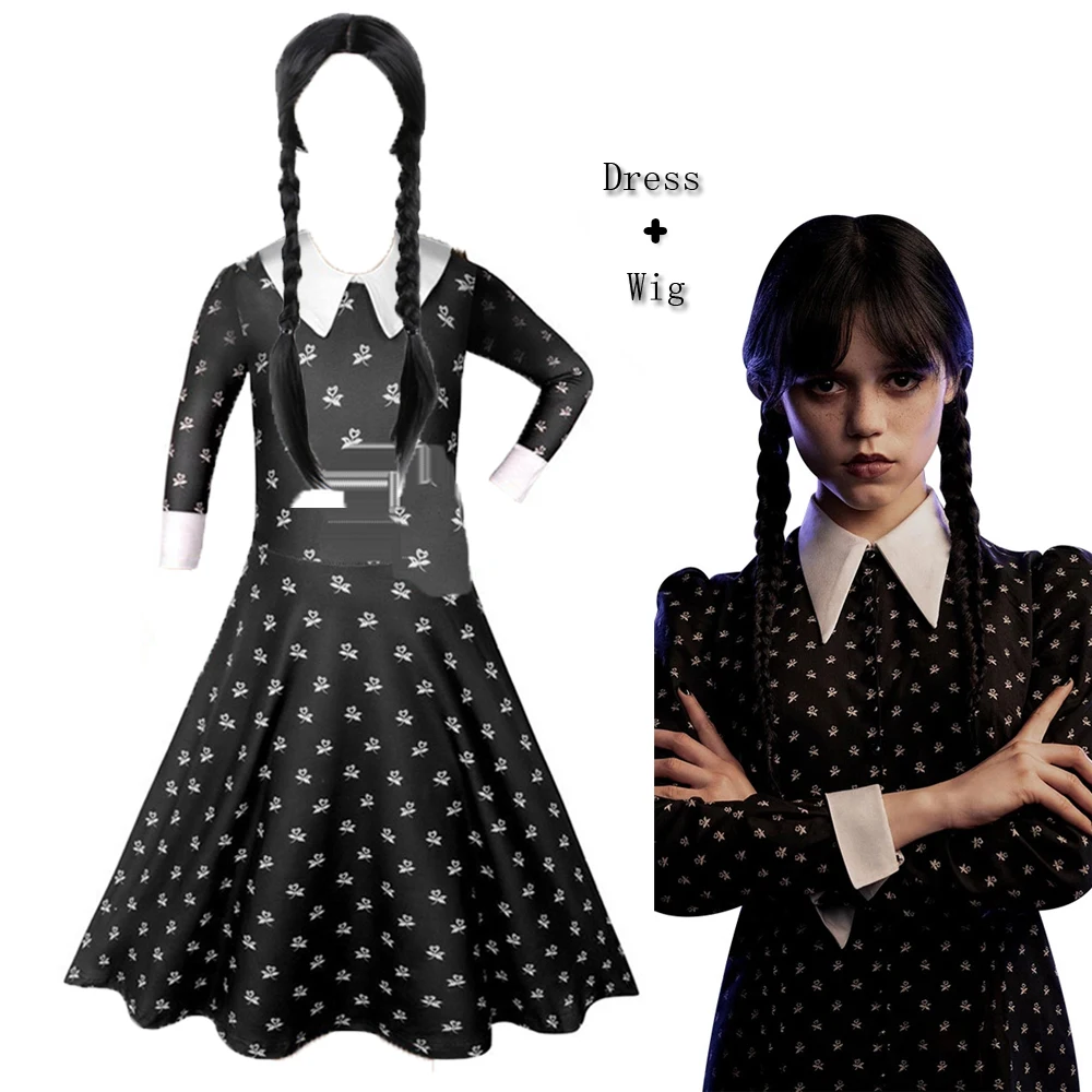 Wednesday Addams Cosplay Kids Girls Costume TV Wednesday Roleplay ...