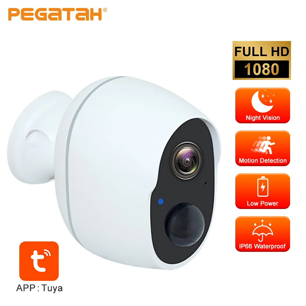 PEGATAH Tuya 1080P IP Camera Outdoor Security Outside Battery Pet Baby Wireless Monitor Waterproof WiFi Surveillance Cameras outdoor solar camera 4g wifi wireless security detachable solar camera battery cctv video surveillance smart monitor