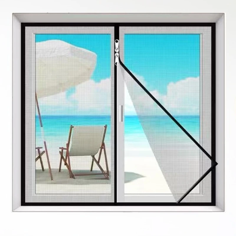 여름철 곤충 방지망, 모기장, 지퍼가 달린 자가 접착식 창문 스크린 (드릴링 불..