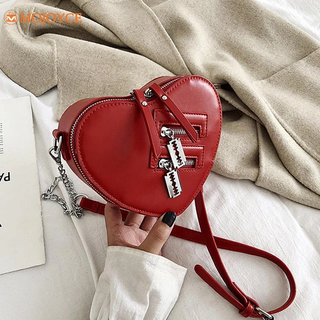 Women Summer New Clutch Handbag Gothic Heart Shaped Chain Satchel Girls  Casual Blade Zipper Crossbody Bag Clash of Colours Purse