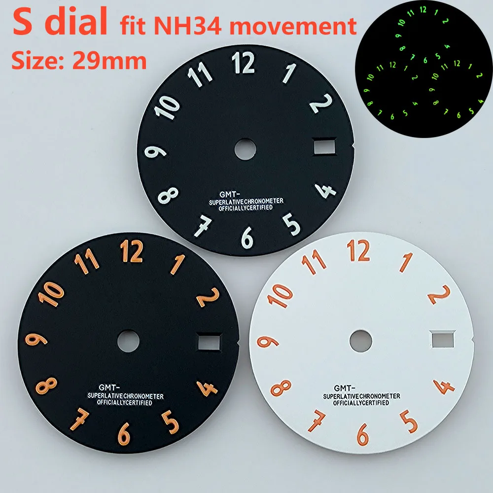 Nh34 Quadrante Gmt Quadrante Vintage Quadrante Quattro Mani 29Mm Quadrante Luminoso Verde Per Movimento Nh34 Quadranti Modificati Accessori Per Orolog