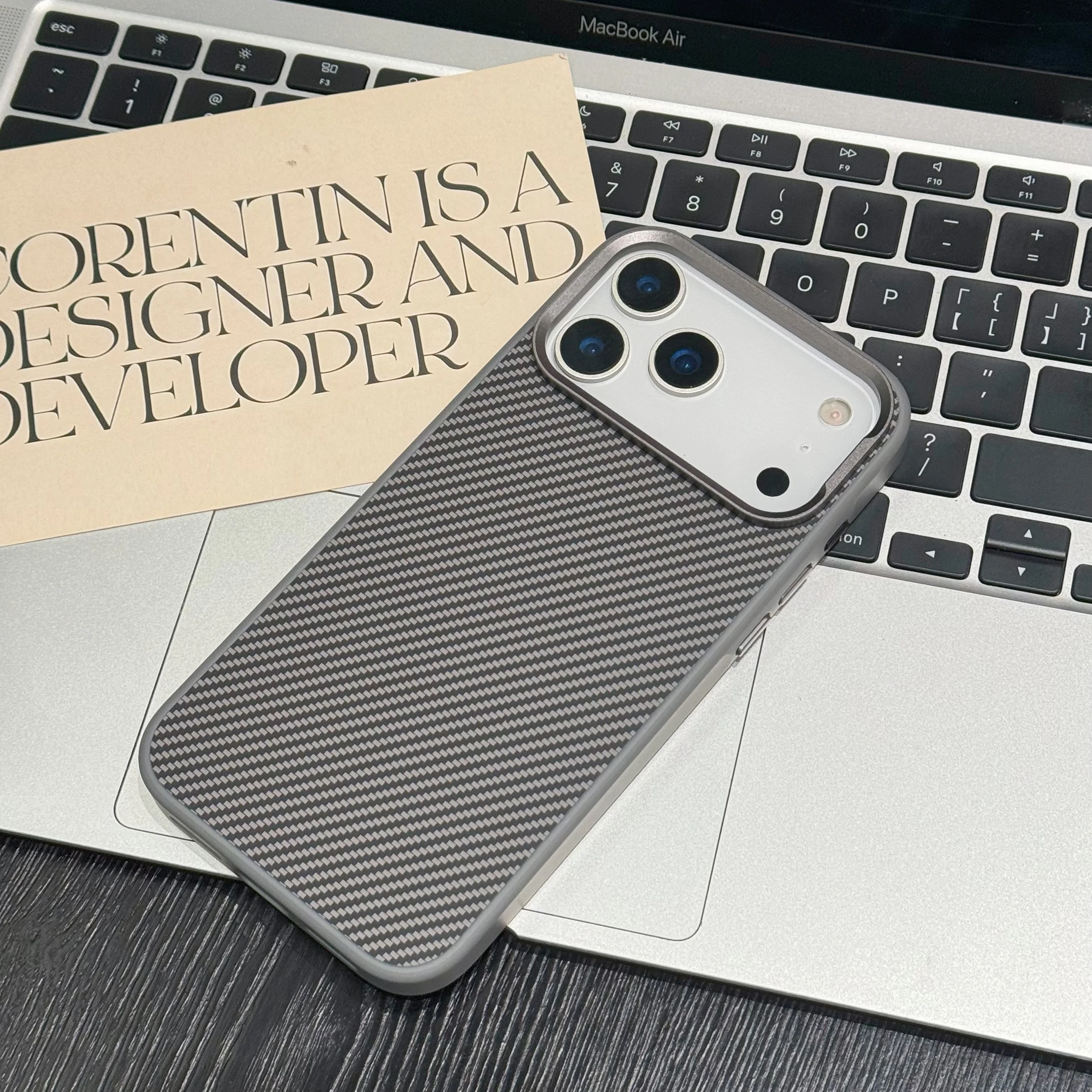 Sleek Carbon Fiber Texture Phone Case with Soft Rubber Frame