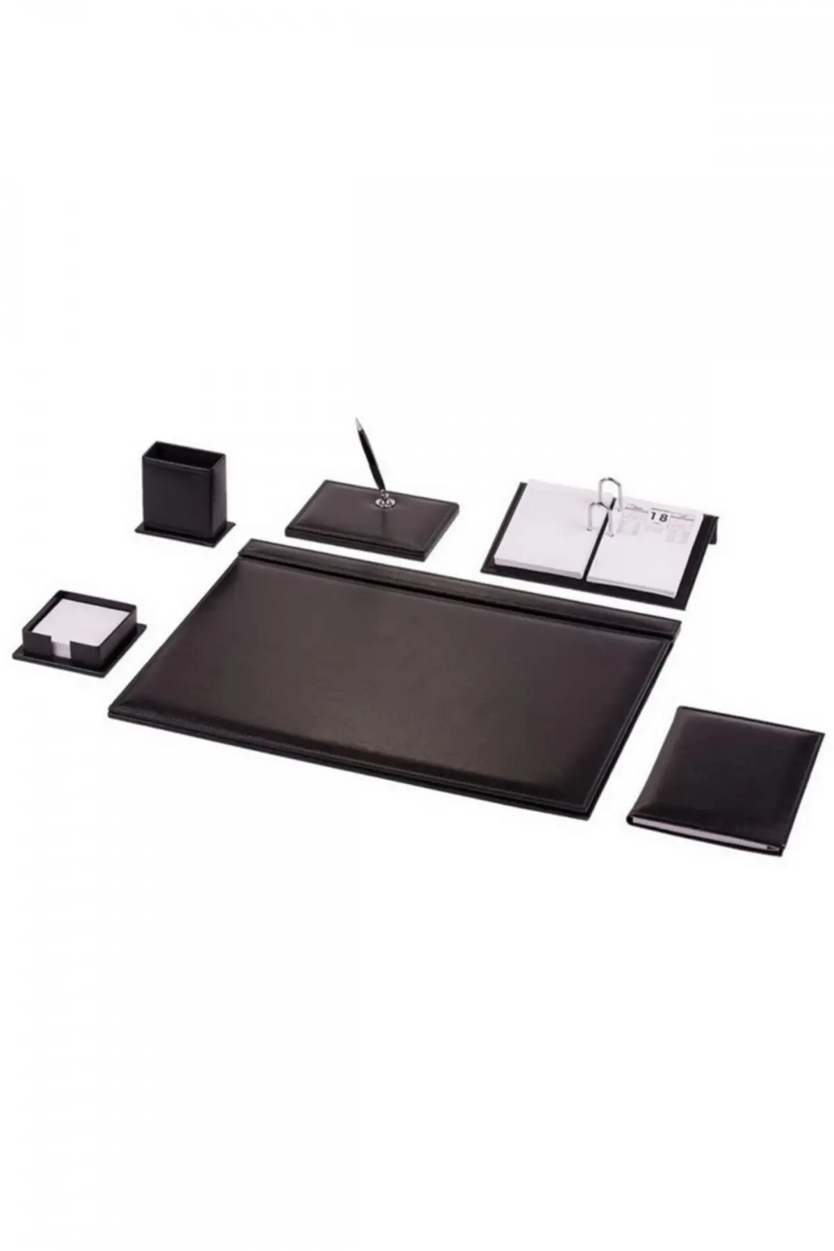 Black Luxury Leather 7 Piece Desk Set Office Business Organizer portable desk set Work high quality calendar date block