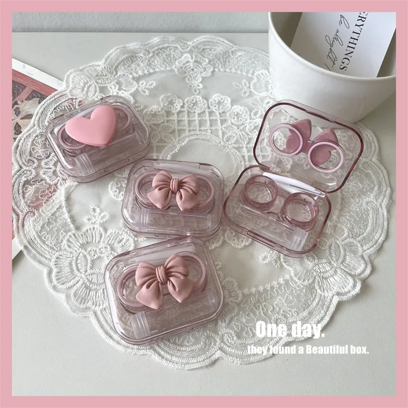 Ins Sakura Pink Transparent Contact Lens Case Mini Minimalist One Piece Contact Lens Cases Cute Beauty Eye Double Box
