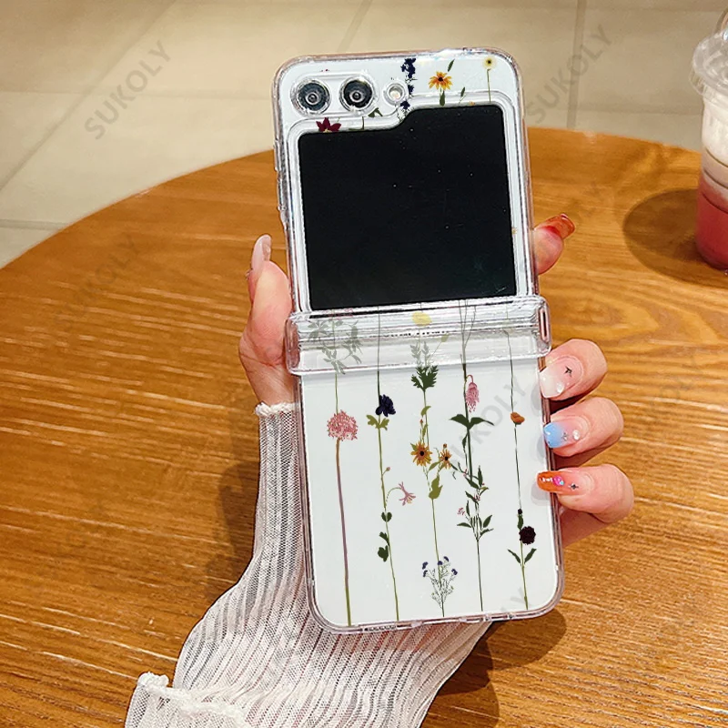 Elegant Floral Transparent Folding Phone Case - Hard Back Cover